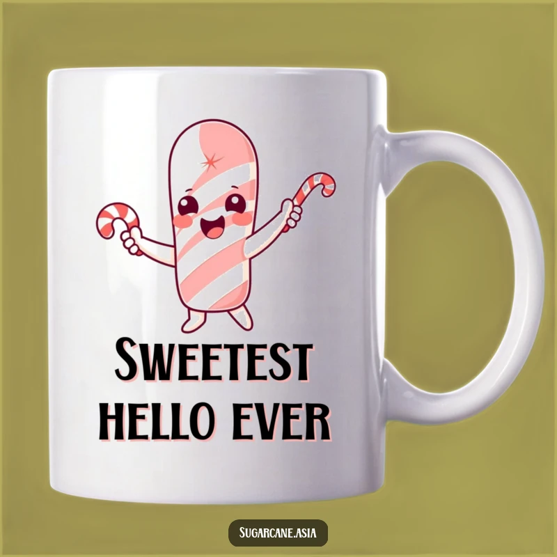 Funny Cheerful Sugarcane Mug, Waving Candy Cane Joy, Perfect Funny Gift