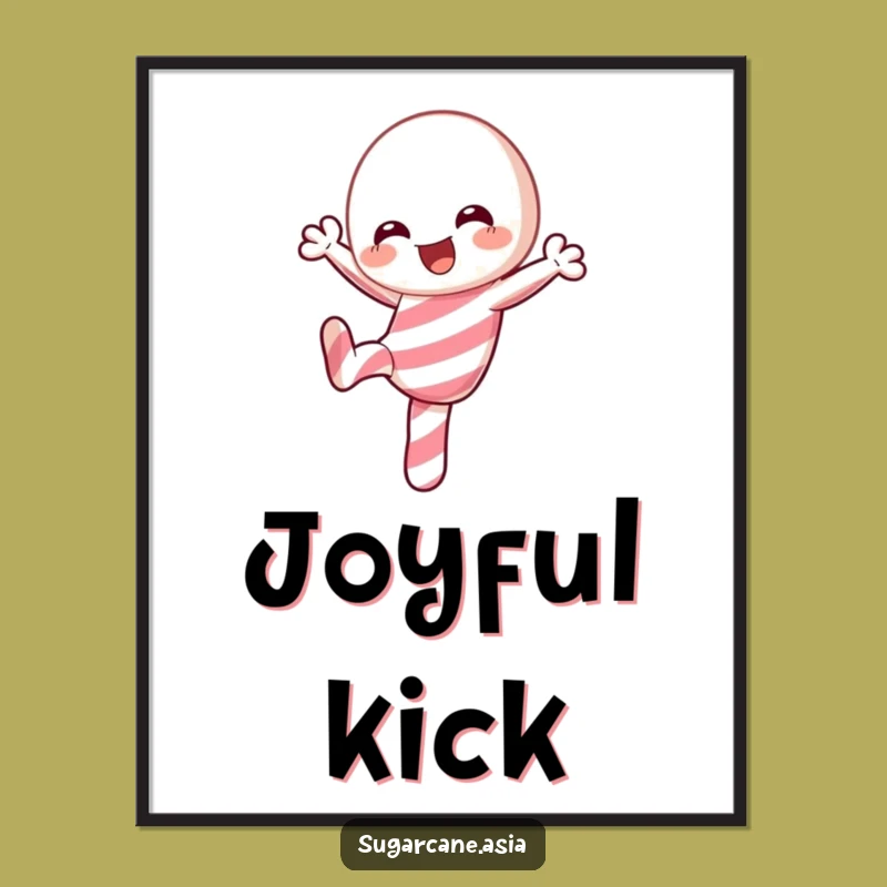Funny Kawaii Candy Cane Digital Art: Instant Download of Joyful Kick Art, Perfect Funny Gift