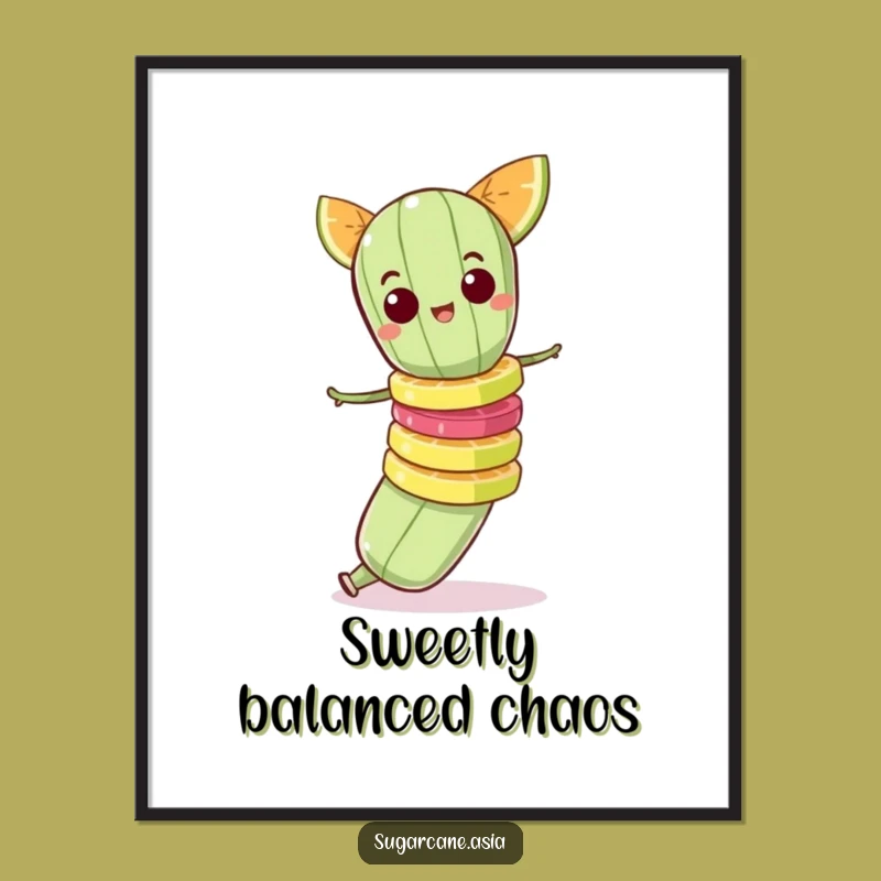 Funny Sugarcane Digital Art, Fruit Stack Balance Act, Instant Funny Gift Decor