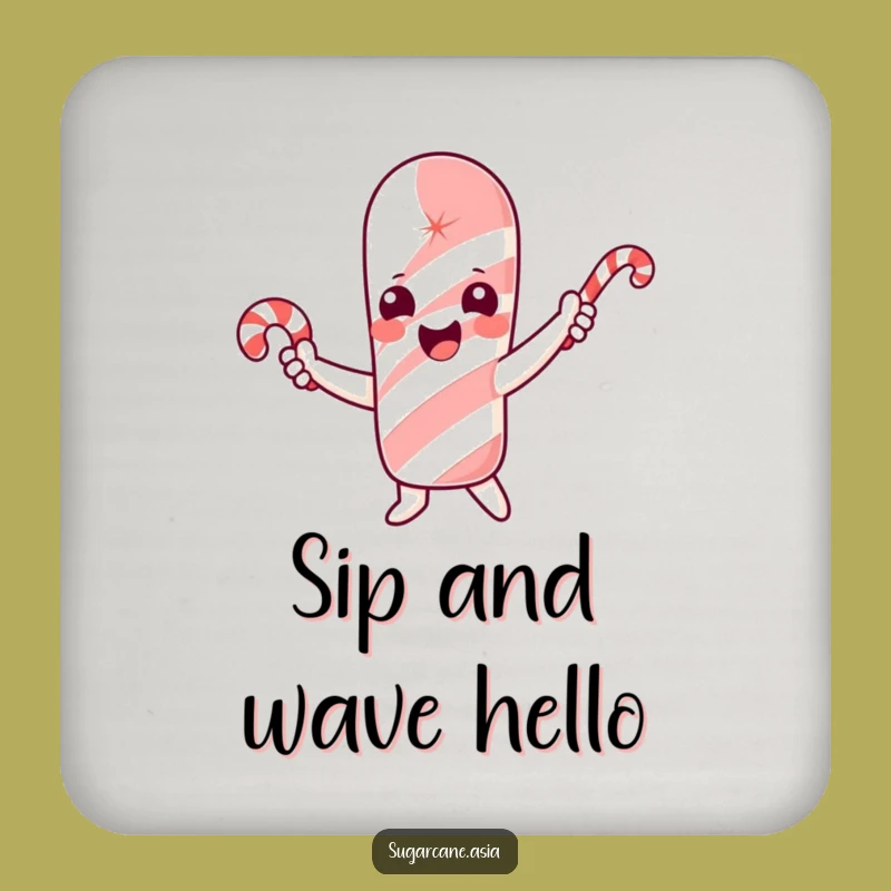 Funny Sugarcane Coaster, Candy Cane Waving Fun, Festive Funny Gift