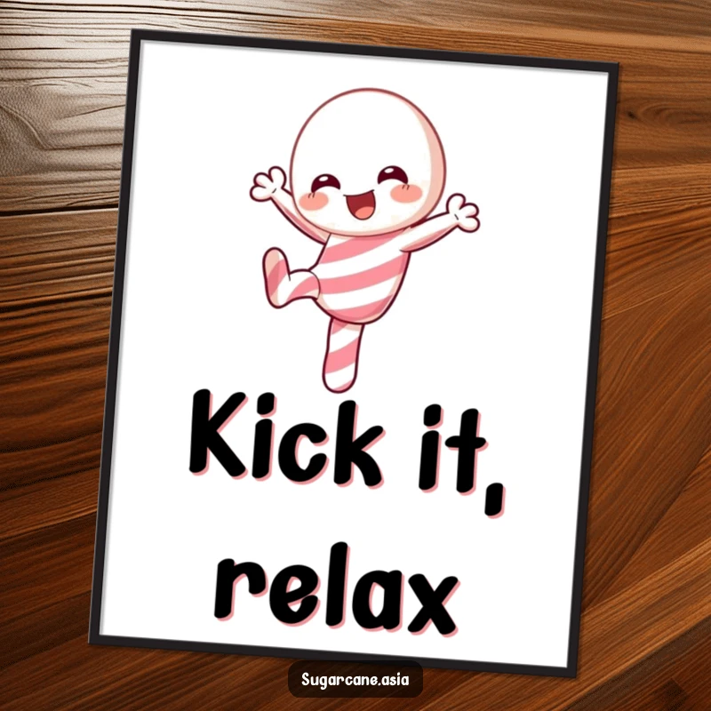 Funny Kawaii candy cane poster, joyfully executing a playful kick, bringing festive cheer and anime charm to any room.