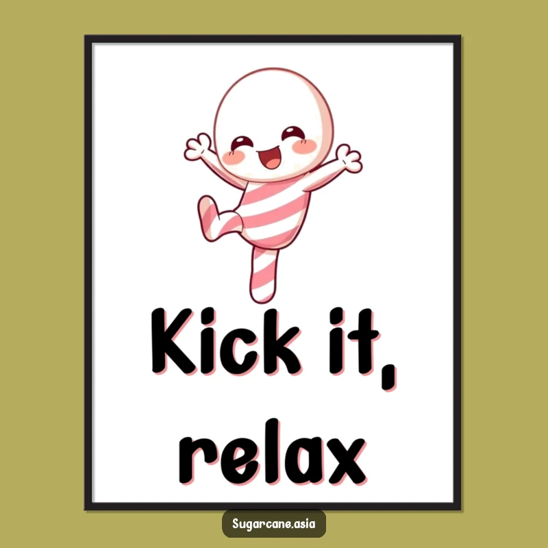 Funny Kawaii Candy Cane Art Print: Joyful Kick Decor, Perfect Festive Funny Gift