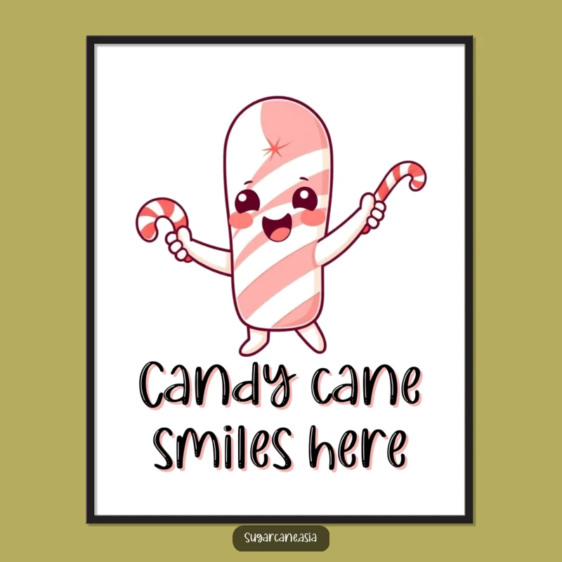 Funny Sugarcane Poster, Candy Cane Waving Delight, Cheerful Funny Gift