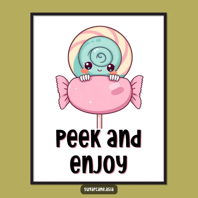 Funny Kawaii Lollipop Art Print: Curious Peek Decor, Perfect Sweet Funny Gift