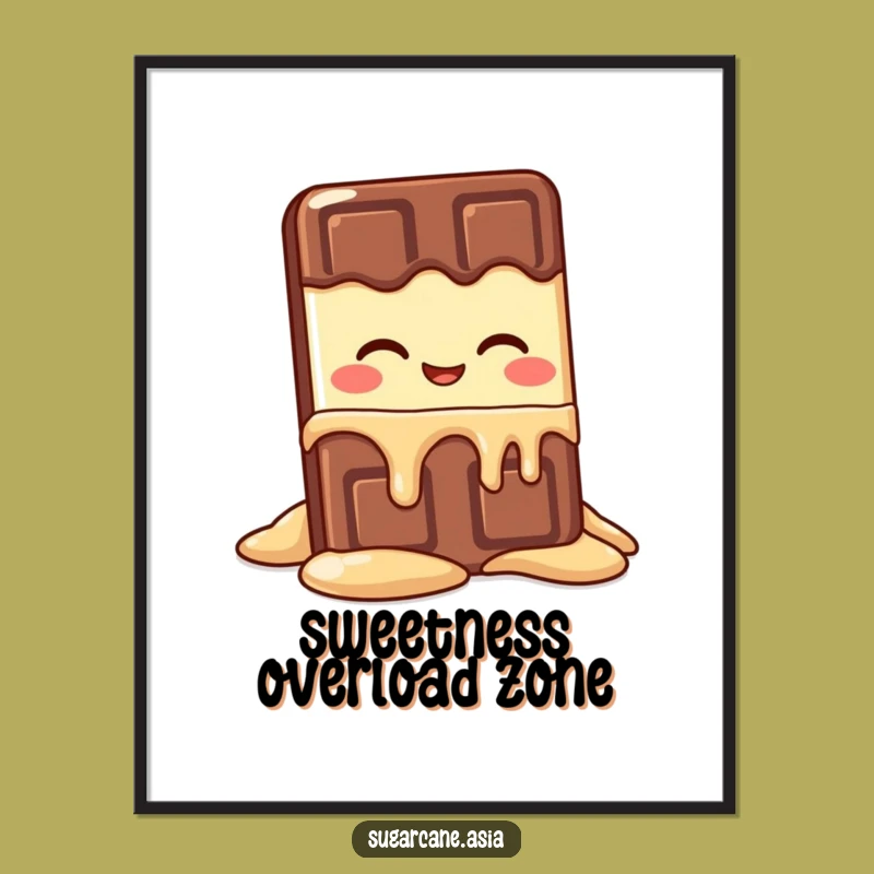 Funny Kawaii Chocolate Bar Melting Art Print: Delicious Wall Decor Gift