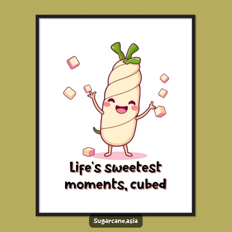 Free Printable Wall Art: Funny Kawaii Sugarcane Juggling, Quirky Downloadable Art Gift