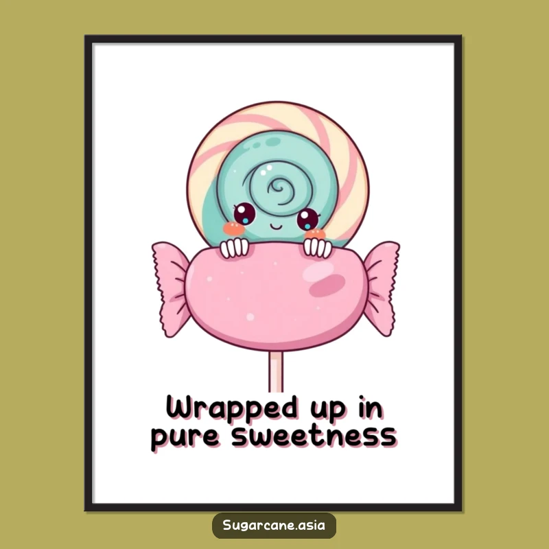 Free Printable Wall Art: Funny Kawaii Lollipop Peeking, Quirky Downloadable Art Gift