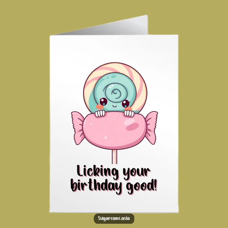 Free Printable Birthday Card: Funny Kawaii Lollipop Peeking, Perfect Downloadable Gift