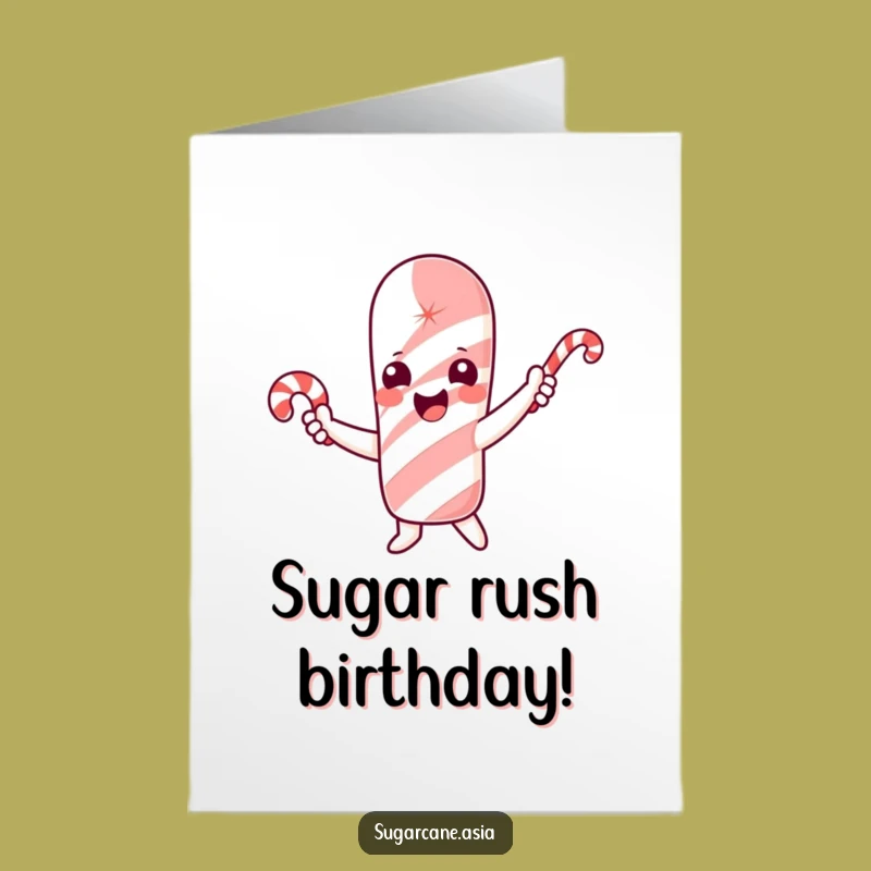 Free Printable Birthday Card: Cheerful Sugarcane's Candy Cane Wave Funny Gift
