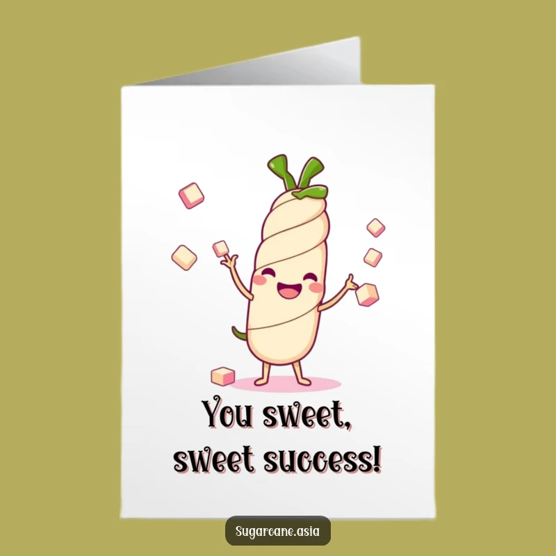Free Printable Congrats Card: Hilarious Kawaii Sugarcane Juggling, Perfect Downloadable Gift