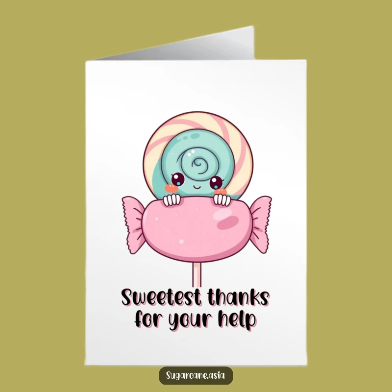 Free Printable Thank You Card: Cute Kawaii Lollipop Peeking, Perfect Downloadable Gift